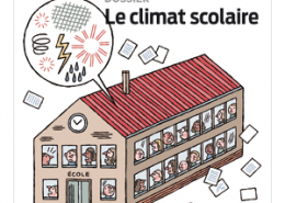 Couverture du n°523 des Cahiers pédagogiques, avec une école d'où l'on voit sortir des feuilels de papier et une bulle avec des jurons symbolisés.